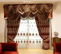 Cortinas de janela de borgonha jacquard, bordados personalizados, luxo, prontos, europa, para sala de estar