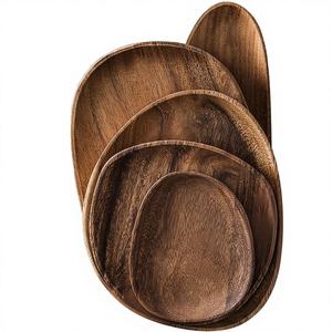 Assiette à gâteau classique en bois d'acacia écologique, plats à fruits, plateau de service pour desserts, pain, noix, collations, thé, sushi, assiette à dîner, vaisselle - Product Image 3
