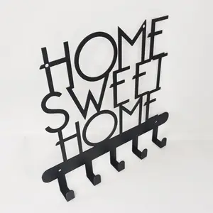 Home Sweet Home Decoratieve Metalen Wand Haak Zwart Duurzame Afwerking Gepoedercoat Sleutelhouder Wall Mounted Met 5 Haken Key rack