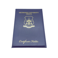 Logo personnalisé A4 double face en cuir PU bleu dossier utilisation scolaire certificat d'obtention du diplôme et titulaire du diplôme