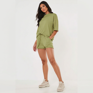 2024 Summer Breathable Eco-Friendly Knitted Women's 2-Piece Shorts <b>Set</b> <b>Sexy</b> Crop Top Shorts Tracksuit Solid Pattern Panelled - Product Image 1