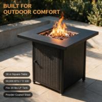 Table de foyer au propane carrée de 28 pouces en acier thermolaqué 50000 BTU / Certifiée CE pour terrasse et jardin extérieur