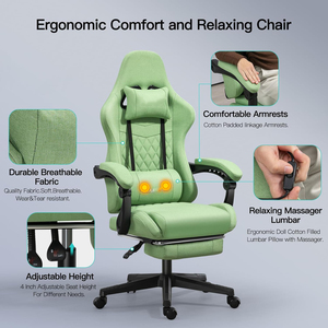 <span class=keywords><strong>Chaise</strong></span> de jeu ergonomique inclinable en tissu avec <span class=keywords><strong>coussin</strong></span> à ressorts et repose-pieds pour PC, bureau et gaming - Product Image 6