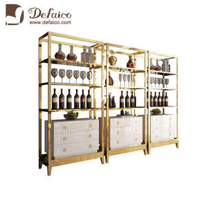 두바이 프로젝트 사용자 정의 스테인레스 스틸 황금 와인 캐비닛 디스플레이 선반 화이트 나무 문 - Product Image 3