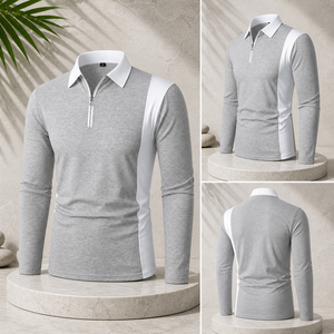 Customizable Long Sleeve Knitted Zipper Placket <b>Men's</b> Polo <b>Shirt</b> High Quality Breathable Casual Winter Wear - Product Image 4