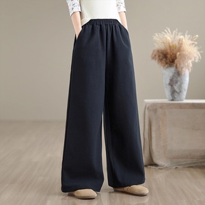 Cotton Linen Wide Leg <b>Pants</b> Women Autumn Winter Warm Thick Loose Casual Long Trousers - Product Image 3