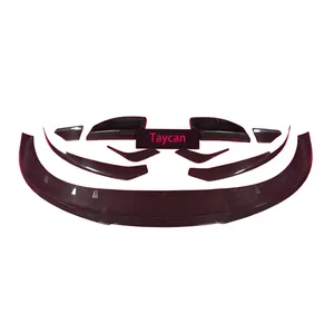 Pour <span class=keywords><strong>Porsche</strong></span> <span class=keywords><strong>Taycan</strong></span> 2019 2020 2021 <span class=keywords><strong>2022</strong></span> haute qualité en Fiber de carbone véritable lèvre avant diffuseur arrière pare-chocs Spoiler corps - Product Image 2