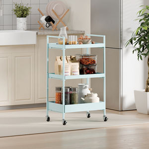 신상품 다기능 롤링 주방 카트 없음 나사 조립 3 단 선반 보관 트롤리 쉬운 움직임 - Product Image 1