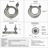 Élément chauffant pour bouilloire à nouilles 3KW 220V, SS304, 8mm, M16, serpentin tubulaire