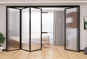 Porte pliante accordéon américaine légère en aluminium, minimaliste, pour intérieur, avec verre feuilleté coupe-vent - Product Image 6