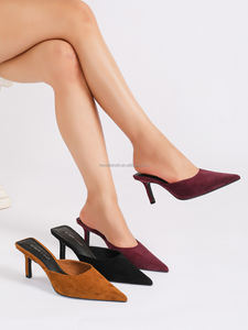 1208 autunno: nuove scarpe con tacco a punta in pelle scamosciata stile semplice stile a tinta unita <span class=keywords><strong>sandali</strong></span> con mulo alto tacco da <span class=keywords><strong>donna</strong></span> - Product Image 6