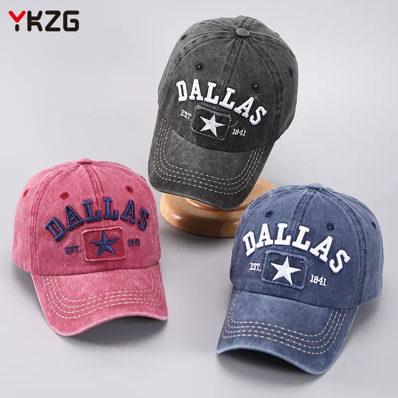 Cappellino da Baseball Unisex ricamato 3D di alta qualità con stella e Logo personalizzato cappello sportivo lavabile per Look angosciato