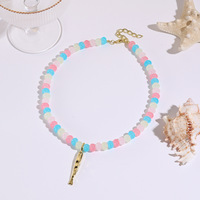 Nouveau Collier Perlé en Cristal avec Pendentifs Poisson, Coquillage et Étoile de Mer, Collier Ras du Cou d'Été pour Femme, Bijou de Vacances