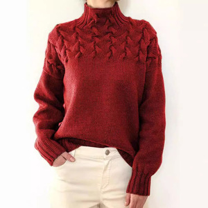 Suéter de <span class=keywords><strong>cuello</strong></span> <span class=keywords><strong>alto</strong></span> de punto trenzado para <span class=keywords><strong>mujer</strong></span>, estilo vintage, texturizado, de manga larga, holgado, con puños acanalados para uso diario - Product Image 1