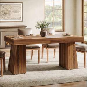 La table à manger en bois avec une finition vintage en grain de bois offre exactement la fonctionnalité et la durabilité de style de combinaison - Product Image 1
