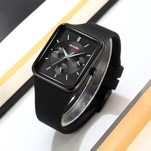 Montre chronographe carrée pour homme, bracelet en silicone de luxe, montre à quartz étanche 30M, montres en gros - Product Image 1