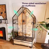 Grande cage à oiseaux mobile en bois massif, villa de luxe pour perroquets avec structure en fer et design panoramique pour usage intérieur, emballage en boîte