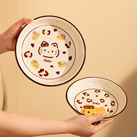 Assiette en céramique motif chat de dessin animé, vaisselle, plat de cuisson, cadeau de haute qualité pour enfants, assiette d'anniversaire mignonne