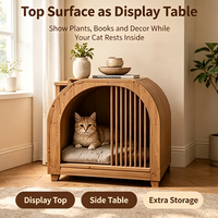 Table d'appoint pour chat en bois naturel, avec niche arquée et coussin moelleux, mobilier multi-scénarios pour salon, idéal pour l'interaction humain-animal.
