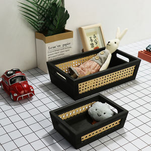 Panier en rotin noir de grande capacité Paniers de rangement de bureau Caisses en bois Plateau de service en rotin - Product Image 5