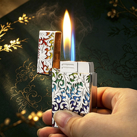 Briquet à gaz butane FJ985, coloré, motif Fleur de la Fortune, sonore, en métal, à flamme ouverte, coupe-vent, cadeau d'affaires