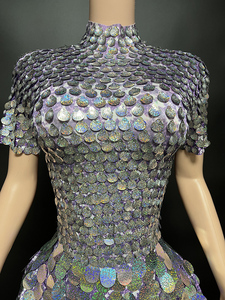 NOVANCE Robes de club sexy <span class=keywords><strong>2023</strong></span>, manches courtes, paillettes nacrées, robe bling mignonne, tenue de performance trapèze pour soirée cocktail club - Product Image 2