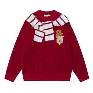 Pull-over tricoté décontracté en <span class=keywords><strong>laine</strong></span>/cachemire personnalisé à col rond avec motif géométrique <span class=keywords><strong>et</strong></span> ceinture décorative – Collection Automne - Product Image 2