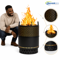 Brasero d'extérieur cylindrique rond en fer pour terrasse et jardin, avec perforations triangulaires et trous d'aération
