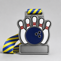Médaille de bowling personnalisée en alliage de zinc 3D, en forme de boule, pour tournoi sportif, avec impression UV émail souple, style antique, vente en gros