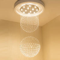 Lustre suspendu en cristal LED sur mesure, grande sphère, pour hall d'hôtel, double sphère haute, moderne, cascade de gouttes de pluie, longue suspension