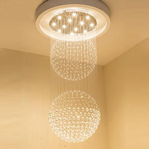 <span class=keywords><strong>Lampadario</strong></span> a sospensione personalizzato grande a LED con <span class=keywords><strong>sfere</strong></span> di cristallo, per hall di hotel, moderno a doppia sfera, a cascata, a goccia, lungo, a sospensione - Product Image 4