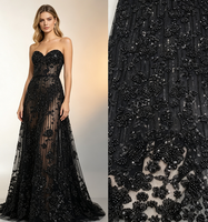 Tissu en dentelle à sequins noirs de qualité supérieure, orné de perles, maille florale 3D pour la haute couture, plusieurs couleurs en stock, livraison rapide