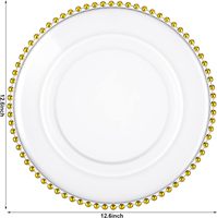 Plaques réutilisables en plastique blanc perlé à bord doré de 13 pouces Plateau de décoration de maison de style design de luxe pour événements de fête de mariage