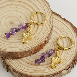 Zogxin Gold Hoop Earrings With Purple Stone Musical Note Design For Women Fashion Jewelry - Product Image 4
