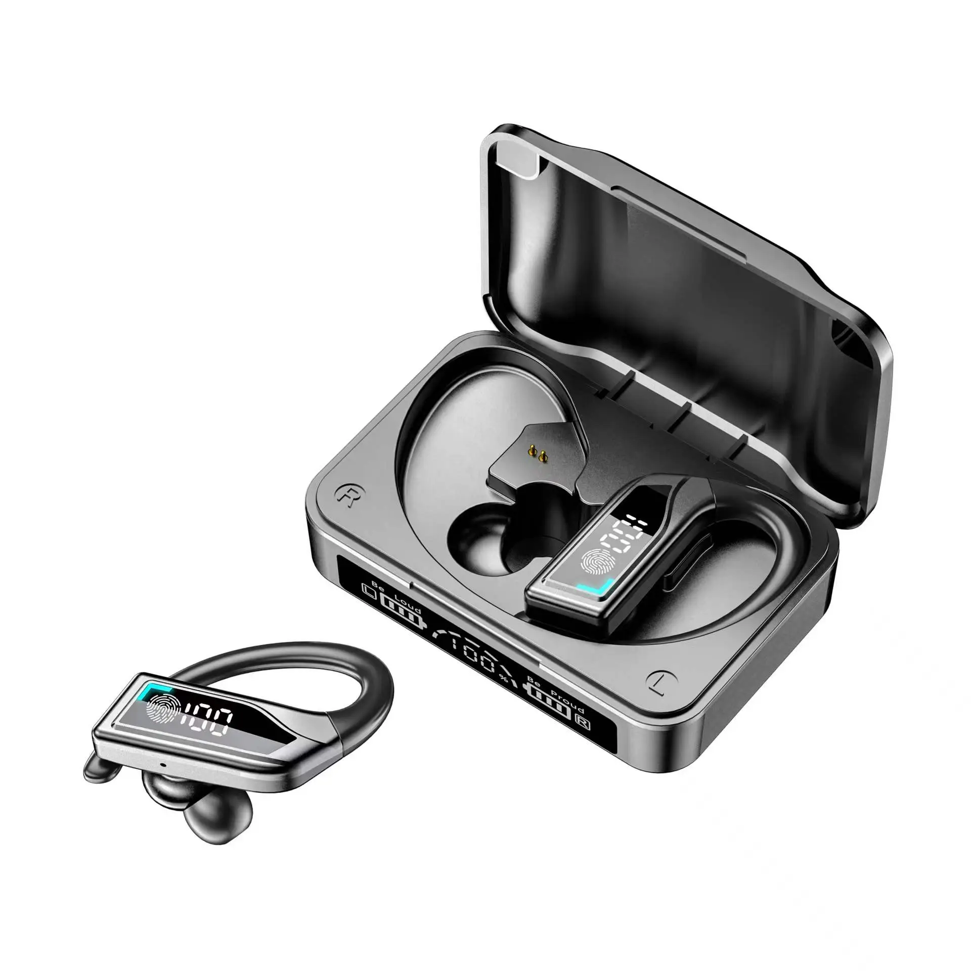 Q8 Tws Bt 5.2 Hanging-ear Earbuds True Wireless Business Headset Waterproof Led Display Ear hook Earphones with Charging Case
