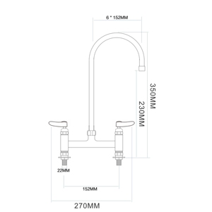 Grifo de Cocina Comercial Premium con Doble Manija Giratoria y Cuello de Cisne, Cuerpo de Latón Sólido, Montaje en Encimera, Cromado Pulido, Quick 2 Hotel - Product Image 2