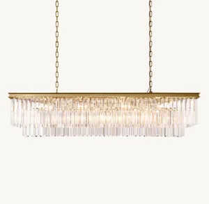 1920S Odeon Rectangular Lighting Minimalist Restaurant Pendant Light Custom Hotel Gold Long Crystal Chandelier