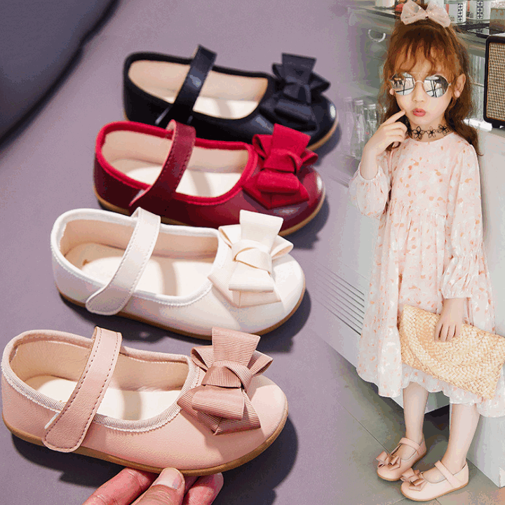 Туфли для маленьких девочек, модные однотонные, с бантом, для принцесс