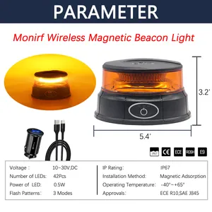 Monirf Wireless LED luce stroboscopica di emergenza veicoli ambra Cordless Beacon luce ricaricabile magnetico spia di avvertimento per camion