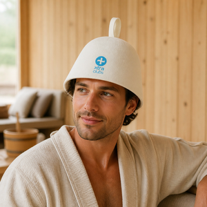 Chapeau de sauna en feutre de laine <span class=keywords><strong>personnalisé</strong></span> brodé couleur crème naturelle, chaud et sans couture, pour banya russe, hammam et spa - Product Image 2