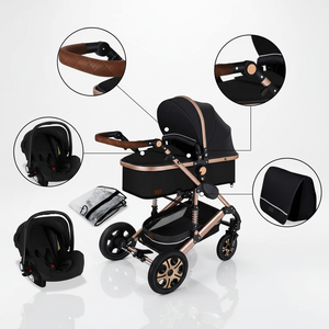 Poussette bébé, siège auto réversible 3-en-1 avec nacelle, poussette pliable pour nourrisson avec frein à un bouton et poignée réglable - Product Image 3