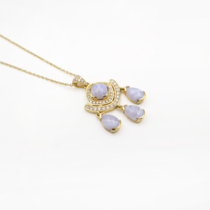 925 <b>Sterling</b> <b>Silver</b> Natural Blue Lace Agate Pendant & <b>Earring</b> <b>Set</b> Gold Plated OEM ODM Fine Jewelry - Product Image 5