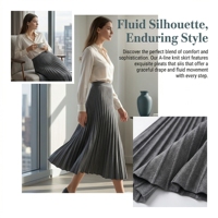 Jupe midi en laine tricotée élégante pour femme, style « Old Money », taille empire, plissée, coupe trapèze, pour l'hiver