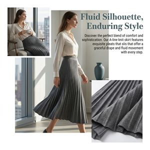 Fabricante de Ropa OEM ODM, Ropa de <span class=keywords><strong>Mujer</strong></span>, Falda Línea A con Cintura Imperio, Otoño-Invierno, Transpirable, Elegante, Plisada, Hasta la Rodilla - Product Image 2