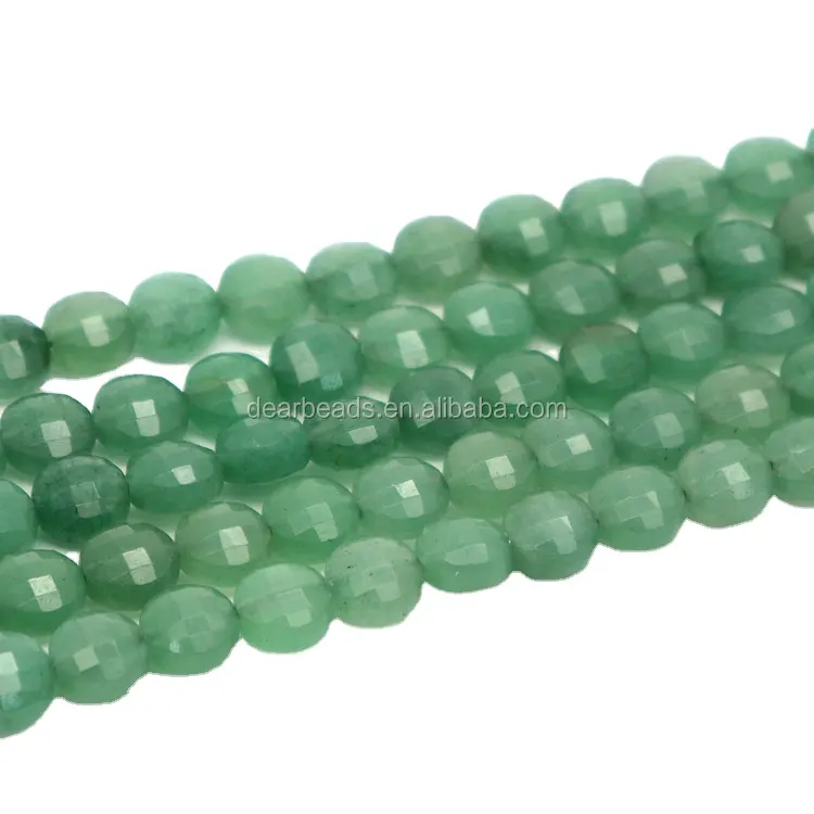 8MM Faceted Coin Green Aventurine Loose Gem Stone Strand Beads, Cutting Flat Round High Quality For DIY Jewelry bracelets Making