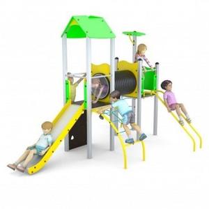 Juego de Parque Infantil Completo de Doble Torre con Tobogán, Barras de Escalada, Puente de Túnel y Columpios - Product Image 1