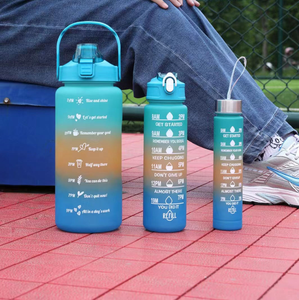 Juego de vasos de agua tipo pajita respetuosos con el medio ambiente a prueba de fugas de espacio de Color progresivo, vasos de plástico que incluyen tres juegos de botellas para - Product Image 1