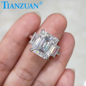 Anillo de plata de primera ley con tres piedras para mujer, sortija de compromiso, plata esterlina 925, diamante, Esmeralda, 8 quilates, 10x12mm - Product Image 5