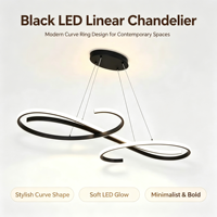 Lustre suspendu LED incurvé moderne en métal noir, design boucle infinie, pour salle à manger, cuisine, hall d'hôtel, décoration