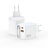 Adaptateur secteur GaN 65W avec double port USB USB-C, chargeur mural 65W avec câble Type-C rétractable